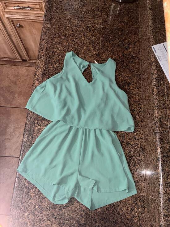 Tyche Pants - Tyche Mint Green Layered Ruffle Sleeveless Open Back Romper Size S